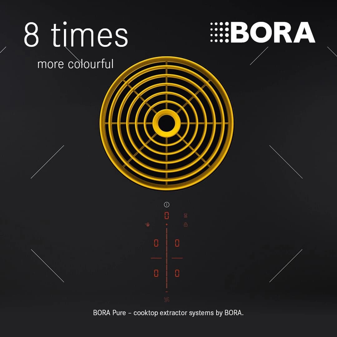 BORA Pure cooktop with colorful air inlet nozzles